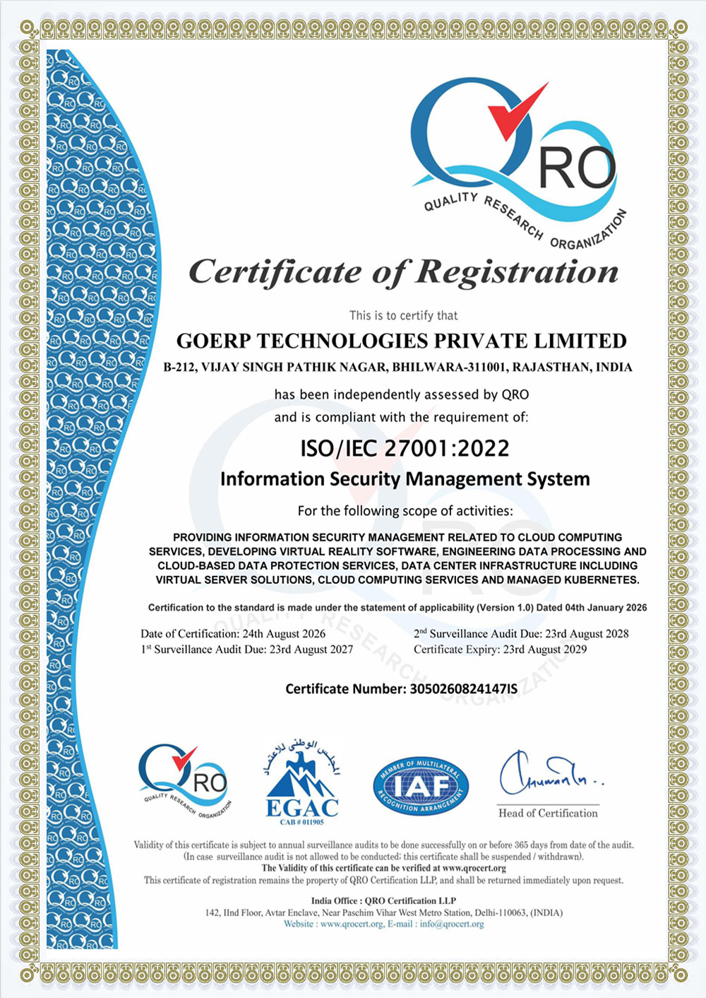 ISO certificate